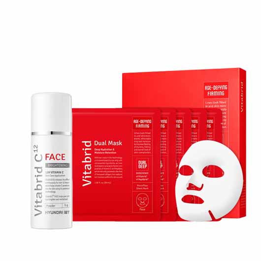 COMBO Bột C Dưỡng Trắng &amp; Mặt Nạ Peptide Mờ Nếp Nhăn VITABRID C12 FACE &amp; DUAL MASK