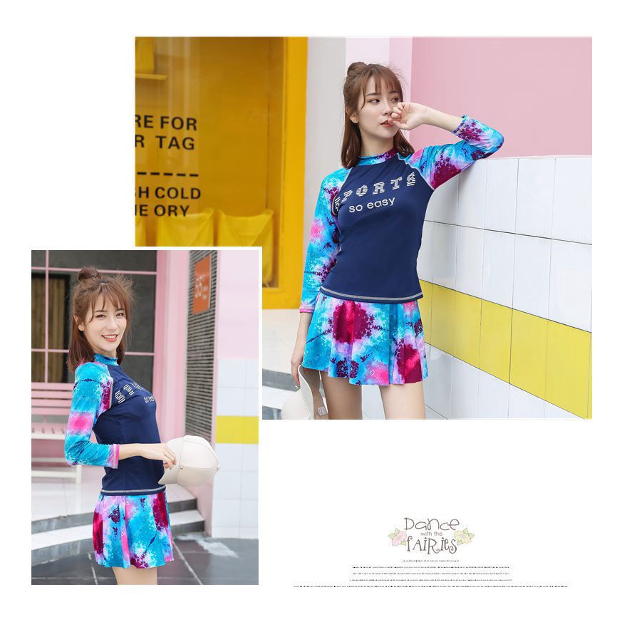 váy bơi hai mảnh dài tay SPORT màu hồng và xanh | BigBuy360 - bigbuy360.vn