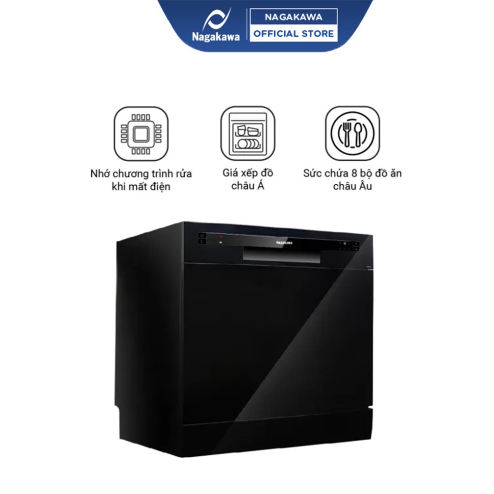 Máy rửa bát 8 bộ cao cấp Nagakawa NK8D01M - Bảo hành 2 năm - Made in Malaysia Hàng chính hãng
