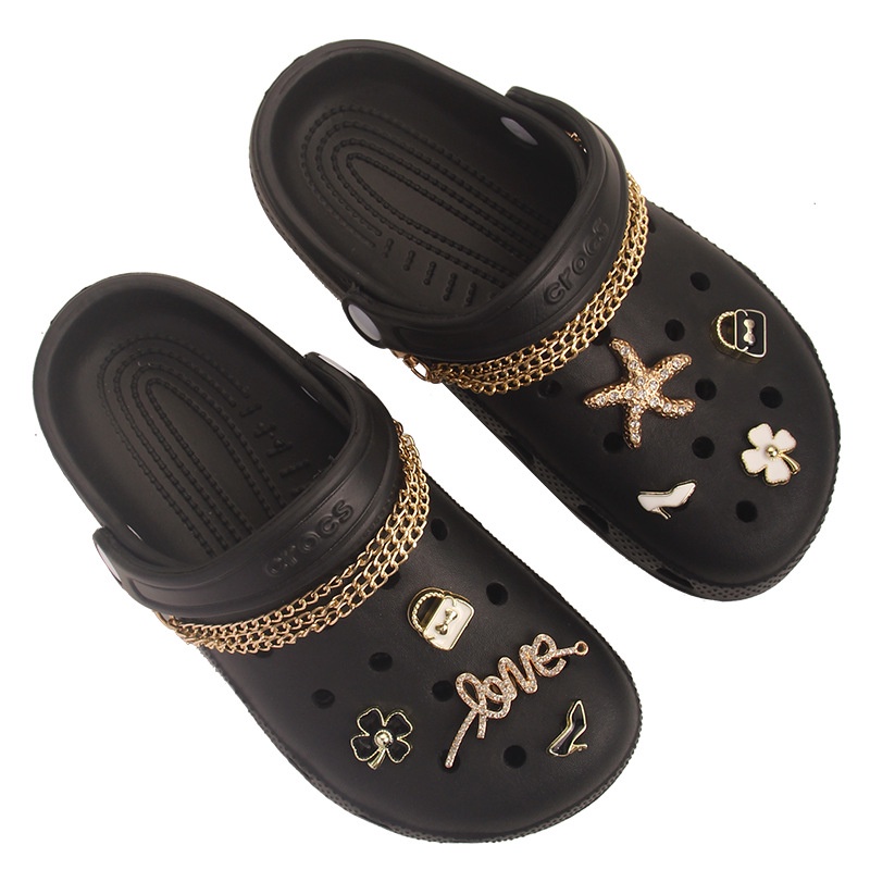 Set 10 Phụ Kiện Trang Trí Giày Crocs Bằng Kim Loại Đính Đá Có Thể Tháo Rời