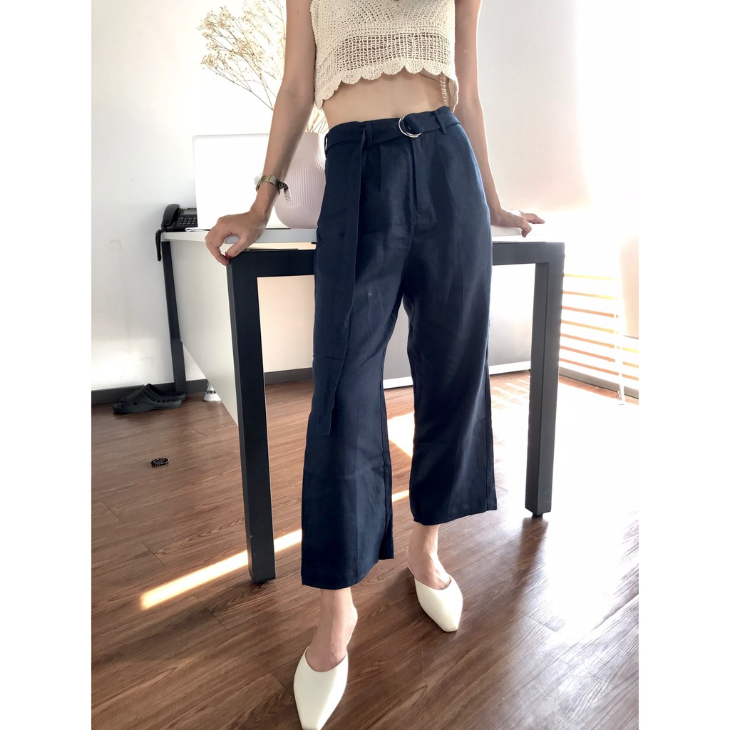 Quần tây linen cam đất/navy - Mé Hè