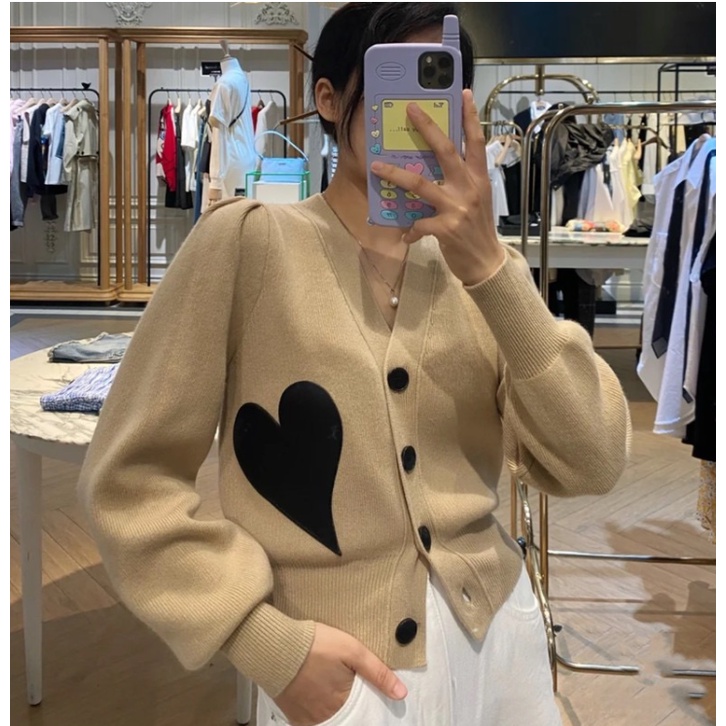 Áo khoác cardigan dệt kim dáng rộng họa tiết trái tim thời trang 2021