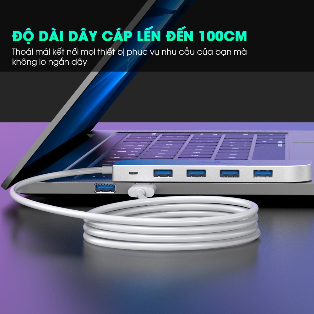 HUB USB 4 cổng SIDOTECH K89 dây dài 1m bộ chia chuyển đổi 4 port mở rộng kết nối tốc độ cao dành cho máy tính laptop