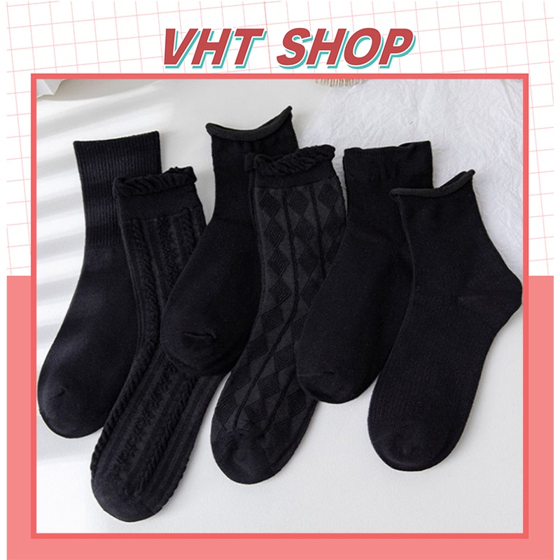 Tất cổ cao, vớ cổ cao nữ màu đen vải cotton co giãn thời trang Hàn Quốc TC129 - VHT SHOP