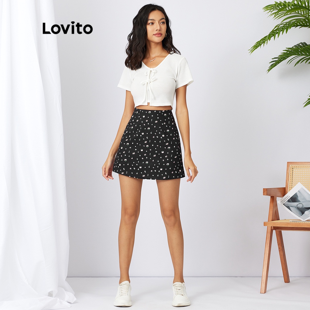 Lovito Váy ngắn hoa lá đơn giản L21AS076