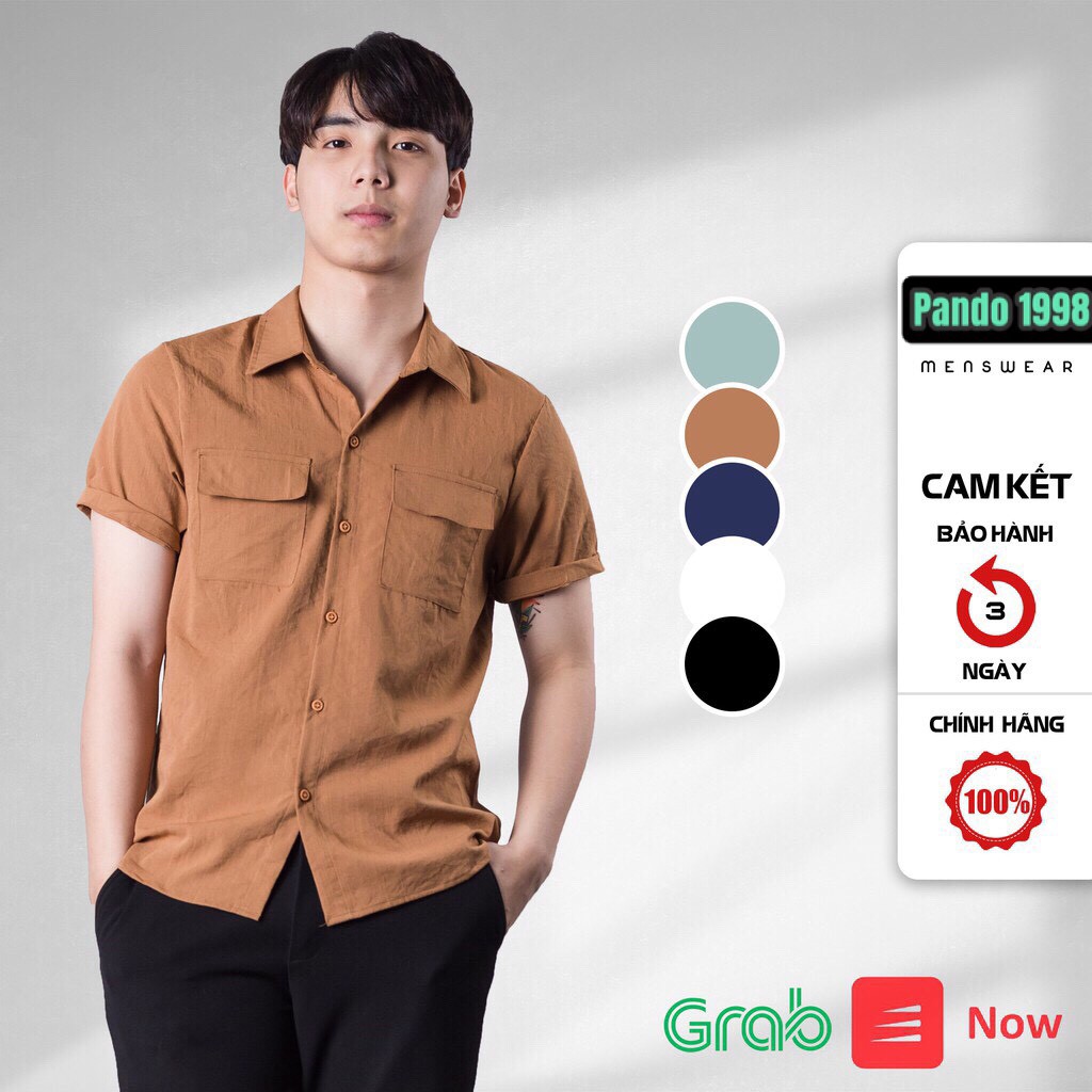 Áo đũi nam cộc tay cổ bẻ, áo sơ mi đũi có túi trước ngực - PANDO FASHION SM33 | BigBuy360 - bigbuy360.vn