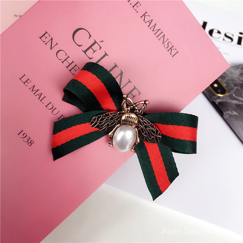 Korean Dongdaemun New Square Meters Vintage Pearl Little Bee Red and Green Stripes Red and Blue Ribbon Hair Ring Hair Rope Head Tie Female