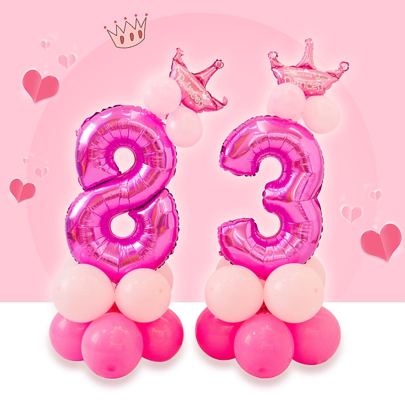 Bong Bóng Hình Chữ Số 0-9 Màu Hồng/Xanh Dương Trang Trí Tiệc Sinh Nhật Cho Bé