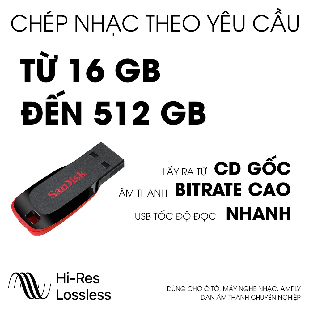 USB chép nhạc theo yêu cầu, nhạc chất lượng cao, lấy ra từ CD gốc, đã chép sẵn nhạc Bolero, nhạc vàng, trữ tình