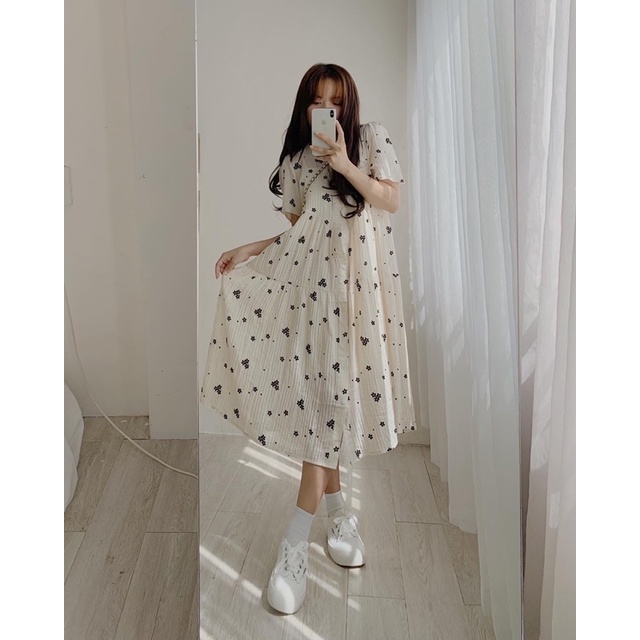Đầm babydoll voan hoa hồng đen 888