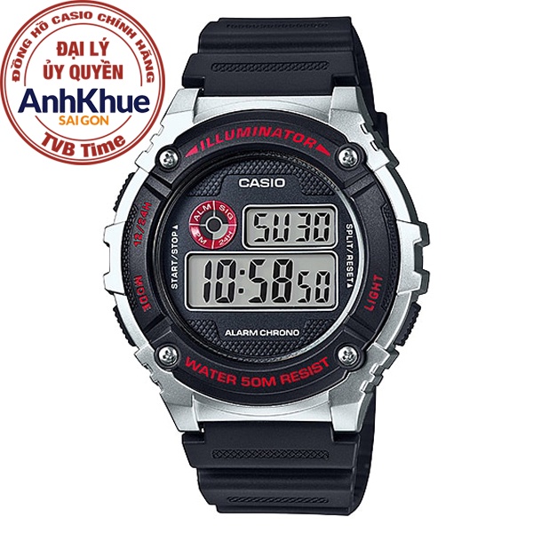 Đồng hồ nam dây nhựa Casio Standard chính hãng Anh Khuê W-216H-1CVDF (43mm)