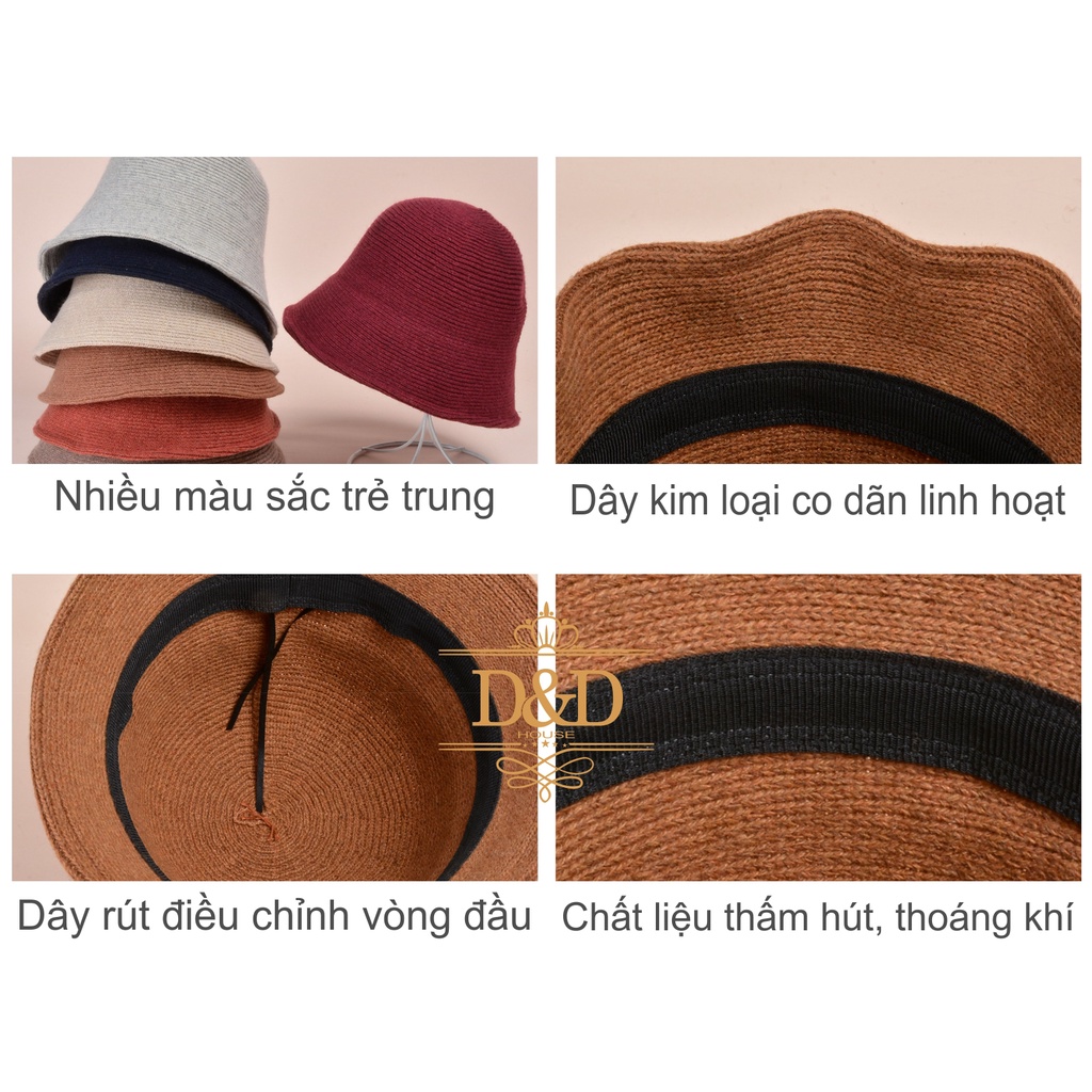 Mũ nón bucket nữ vải len phong cách Nhật Hàn