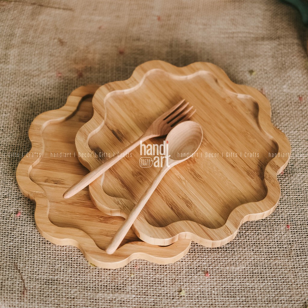 Khay gỗ tre hình bông hoa - Khay gỗ tre đựng thức ăn- bamboo wooden tray