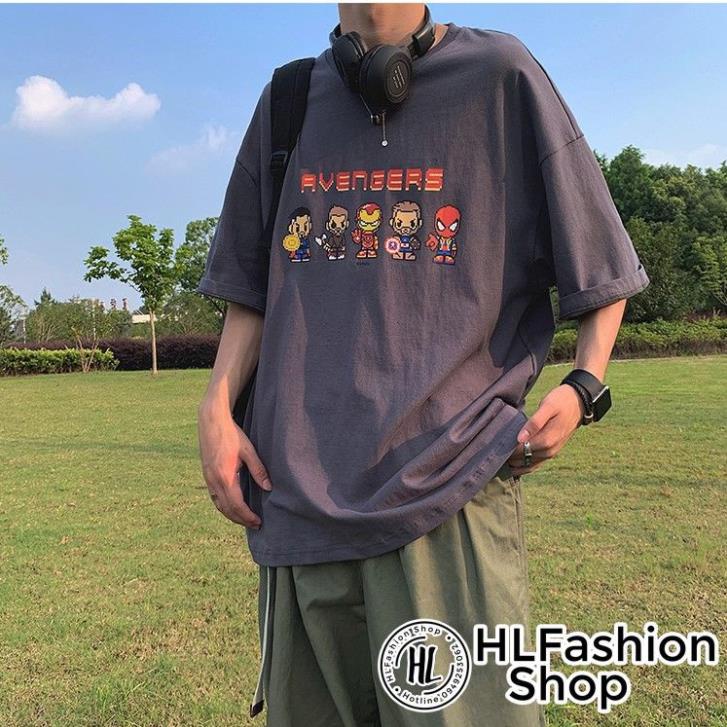 Xả Áo thun tay lỡ form rộng Unisex siêu anh hùng cực cool, áo phông nam nữ size HLFashion