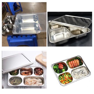 BỘ KHAY CƠM PHẦN INOX  4 NGĂN  5 NGĂN  SÂU LÒNG 28x22x4cm