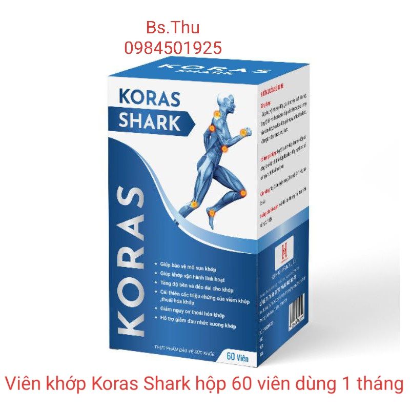 Viên sụn khớp KORAS SHARK hộp 60 viên HÀNG CHÍNH HÃNG Korasshark bảo vệ mô sụn khớp, cải thiện thoái hóa khớp
