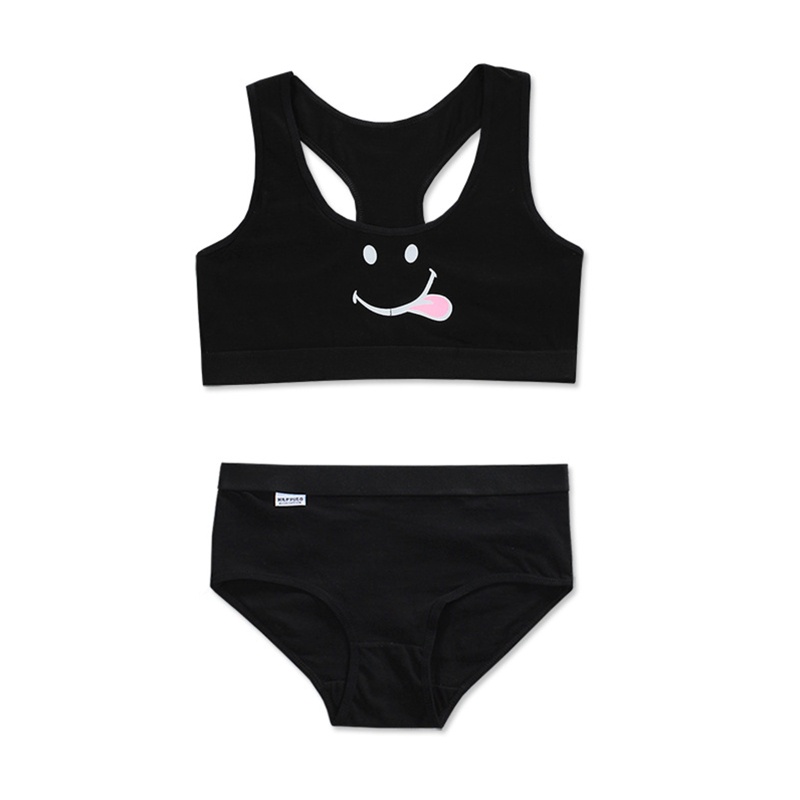 Youyo Set Đồ Lót In Hình Mặt Cười Lưỡi Dễ Thương Không Đệm Hỗ Trợ Luyện Tập Lưng Cho Nữ Tuổi Teen