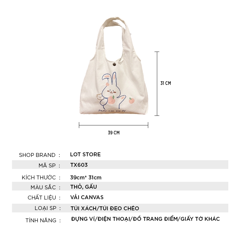 Túi tote vải nữ canvas đeo chéo thời trang LOTSTORE TX753