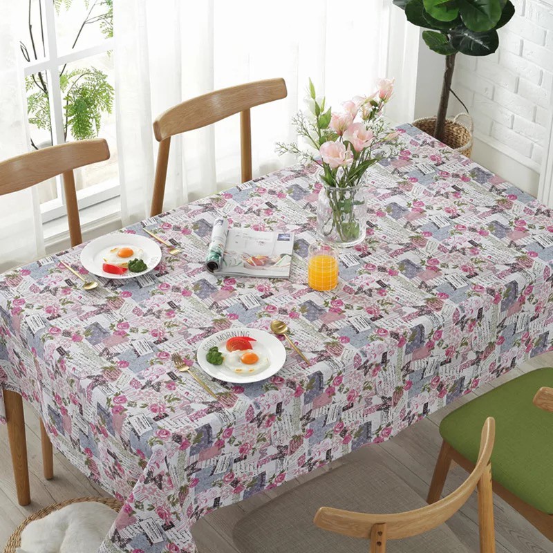 Vải linen họa tiết Vintage Paris hồng V-G01