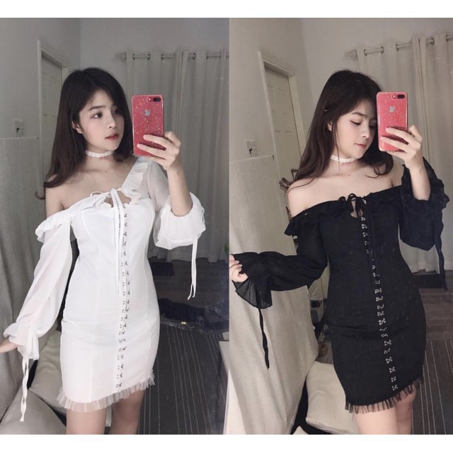 {order5-10 ngày} Đầm ulzzang tiểu thư trễ vai sang chảnh cao cấp