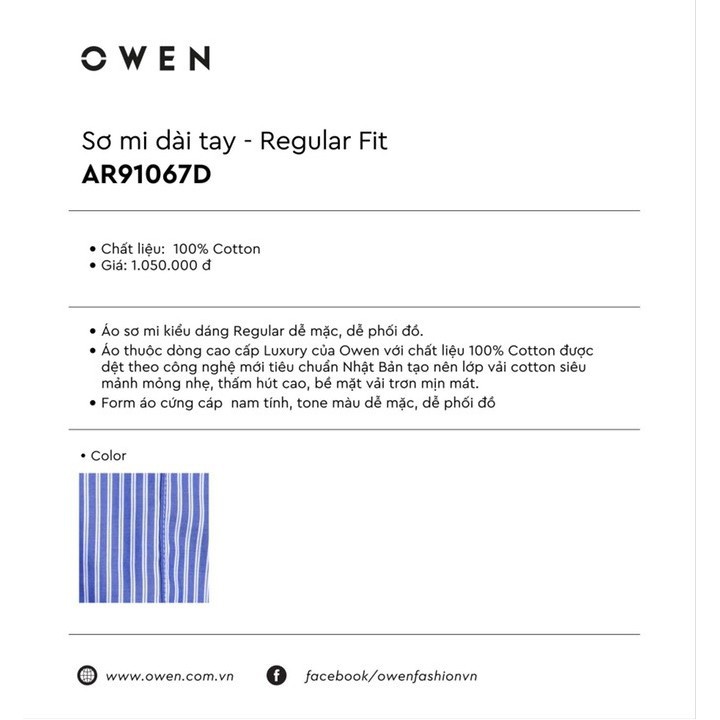 Xả 12.12 10.10 . OWEN LUXURY - Áo sơ mi dài tay Owen dòng cao cấp 91067 Cực Đẹp . . . ' ' ' hot "