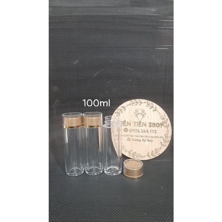 Lọ nhựa trong 100ml cao cấp nắp vặn viền vàng đựng đông trùng, saffron
