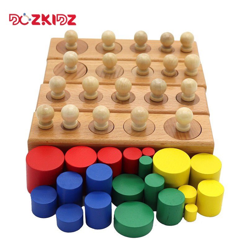 Giáo cụ Montessori , SET 2 MÓN trụ có núm và không núm size nhỏ cho bé học tại nhà - DOZKIDZ