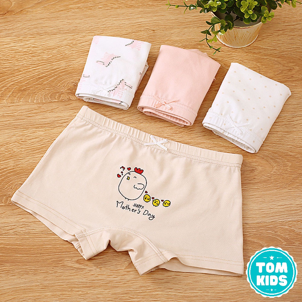 Hộp 4 Quần Lót Bé Gái Chất Liệu COTTON Kháng Khuẩn Co Giãn Đàn Hồi Tốt Họa Tiết Động Vật Dễ Thương Mã DL-008