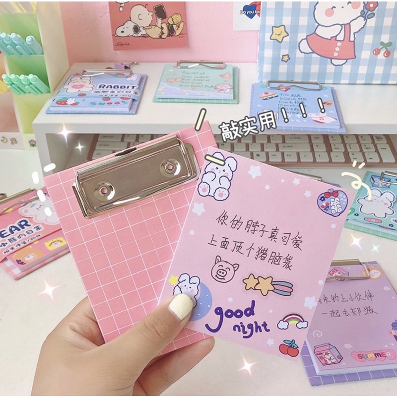 Giấy note cute  Bộ giấy note kèm bìa cứng kẹp dễ thương tiện lợi có thể tái sử dụng sau khi hết giấy note