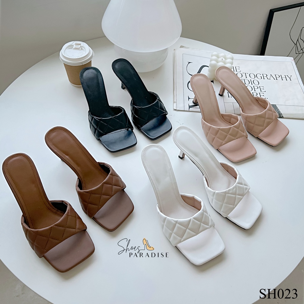 Giày nữ gót nhọn đẹp giày mũi vuông cao gót guốc nữ guôc nữ quai ngang SHOES PARADISE SH023