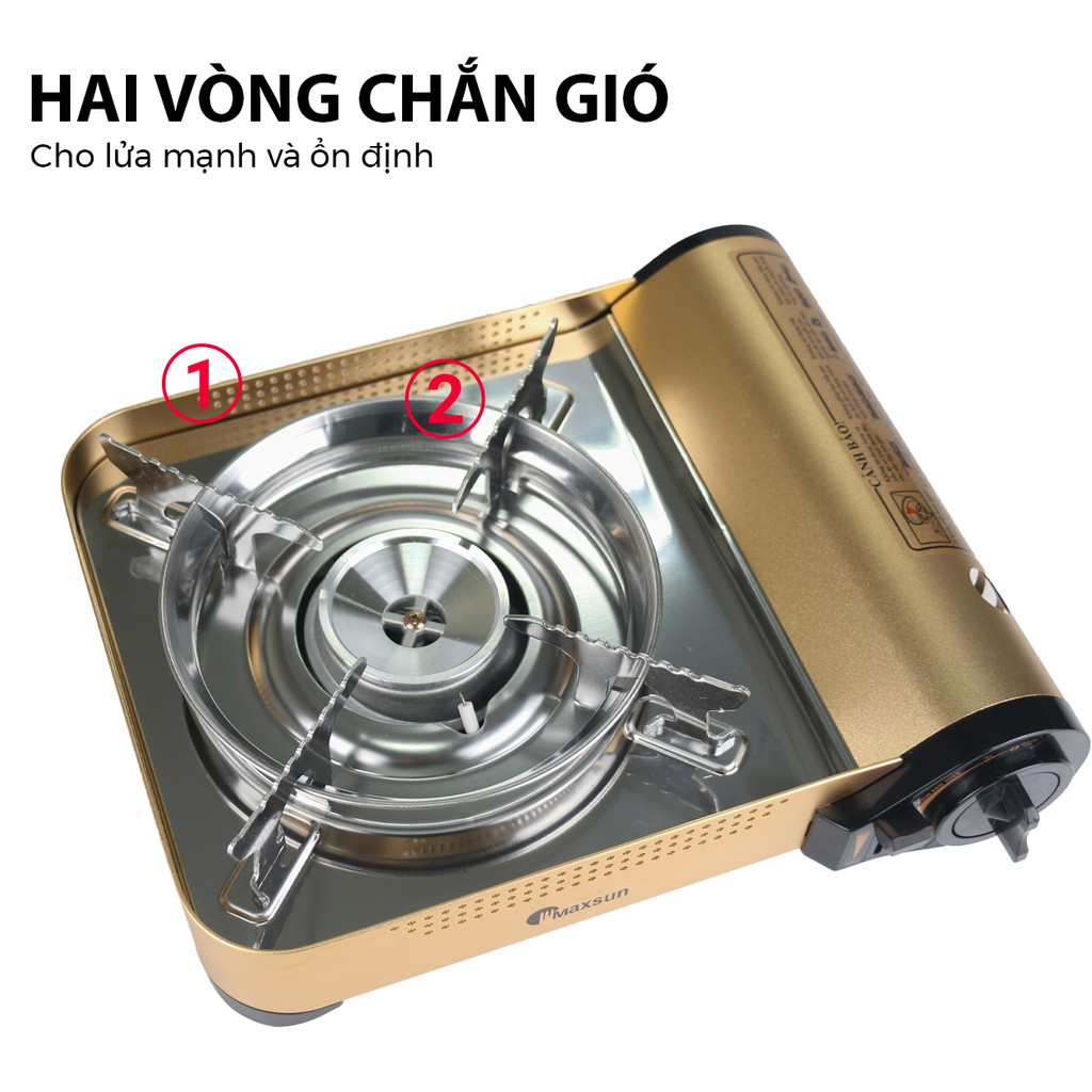 Bếp Ga Mini Cao Cấp, Hai Vòng Chắn Gió MS-77 - Công Suất 2900W | Nhôm Nhẹ - Inox Chống Rỉ | Bảo Hành 9T | Chính Hãng