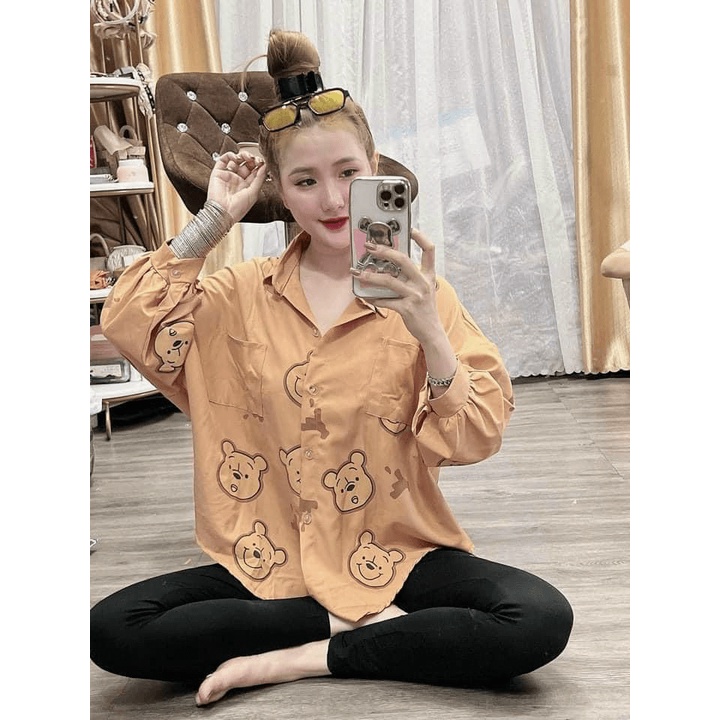 [FREE SHIP] [FREE SHIP] SÉT BỘ NŨ ÁO TAY BỒNG PHỐI QUẦN LEGGING CHÚ GẤU CỰC XINH NERMA