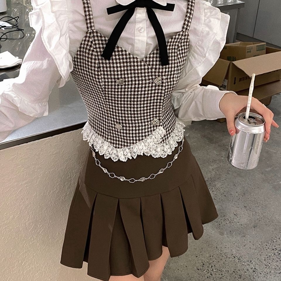 【F&amp;X】Đầm sơ mi lụa xếp ly phối thắt lưng thời trang xuân thu mới cho nữ