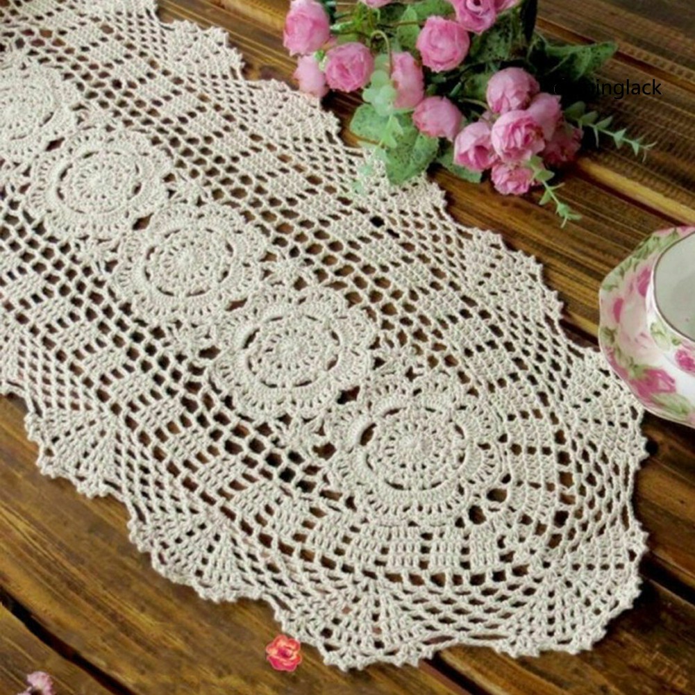 Khăn Trải Bàn Đan Móc Phối Ren Rỗng Handmade Phong Cách Cổ Điển Trang Trí Nội Thất