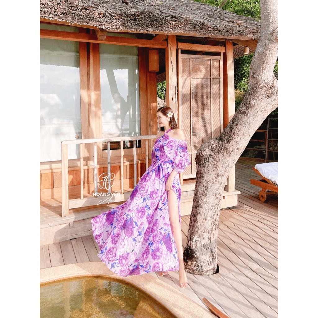 ĐẦM MAXI VOAN HOA MÀU THỦY CHUNG DÂY CỔ THANH TAO LẢ LƯỚT DÁNG XINH PU THỜI TRANG HHP 2022