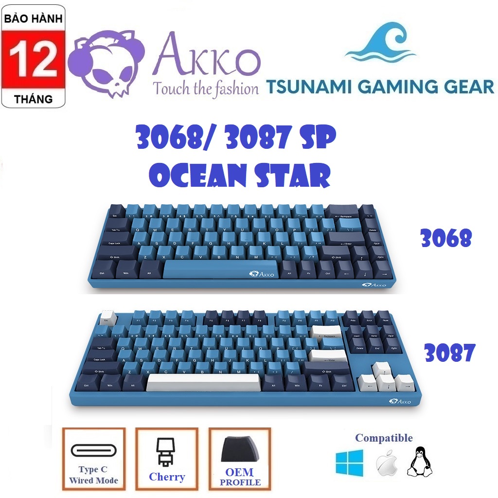 Bàn phím cơ AKKO 3068SP/ 3087 SP Ocean Star Cherry switch Hàng chính hãng