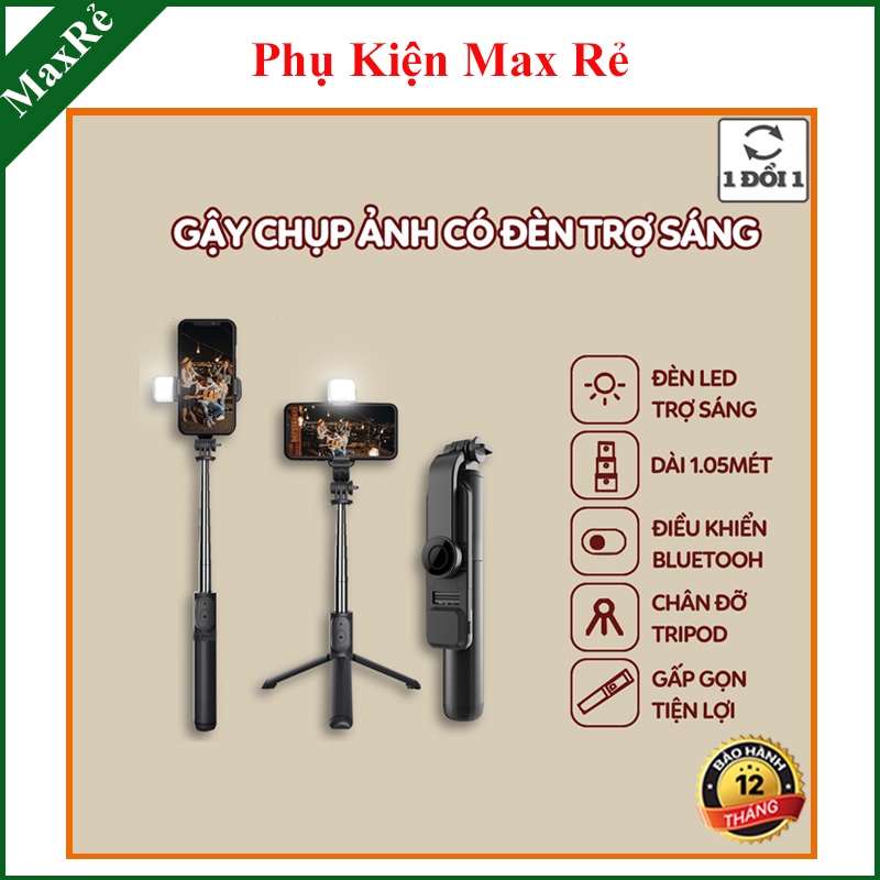 Gậy chụp ảnh 3 chân ⚡ Gậy chụp ảnh tự sướng có đèn trợ sáng cao cấp, điều khiển từ xa,xoay 360 độ tiện lợi