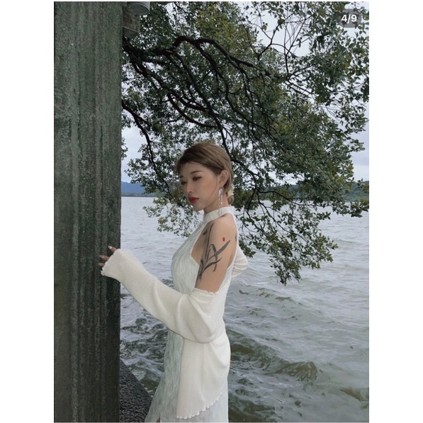 SET ĐẦM MIDI CỔ YẾM TÀU XỐP + ÁO KHOÁC SỌC