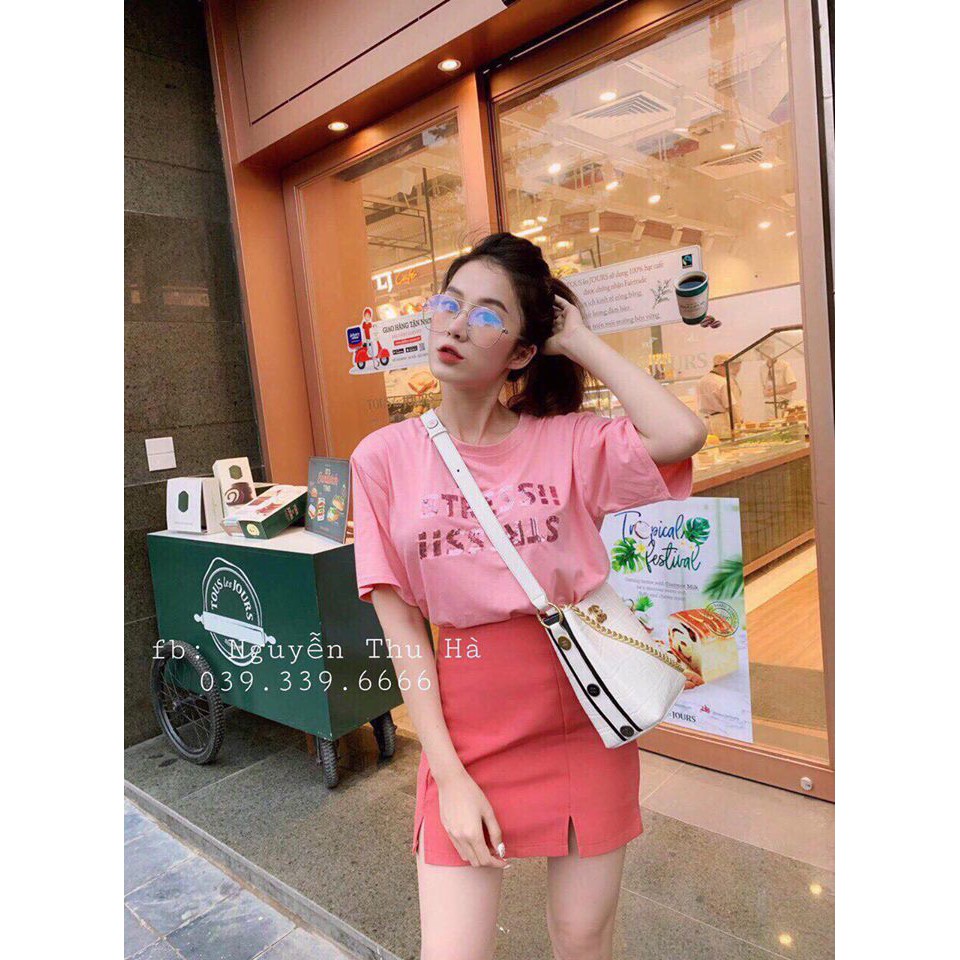 Set áo thun chữ kim sa + cv xẻ lai