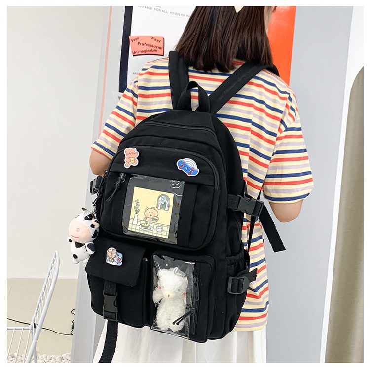 Balo nam nữ, Balo du lịch vải dù ulzzang đi học thời trang chống nước nhiều ngăn đựng laptop cao cấp Hàn Quốc