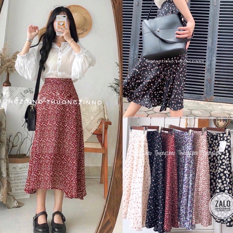 Chân váy hoa hai lớp Hàn Quốc dáng dài vintage loại đẹp - chân váy dài màu đen hoa nhỏ | BigBuy360 - bigbuy360.vn