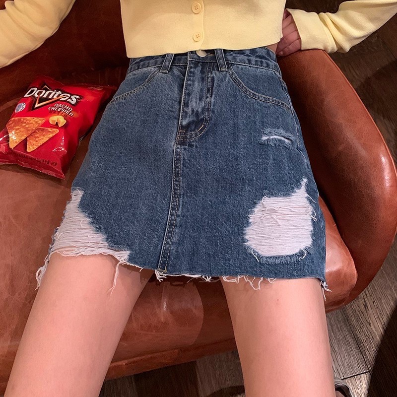 [Bigsize 32-36] Quần Váy Jeans Bigsize Rách, DÀI 46cm, Lưng Cao, Co Giãn Mạnh | BigBuy360 - bigbuy360.vn