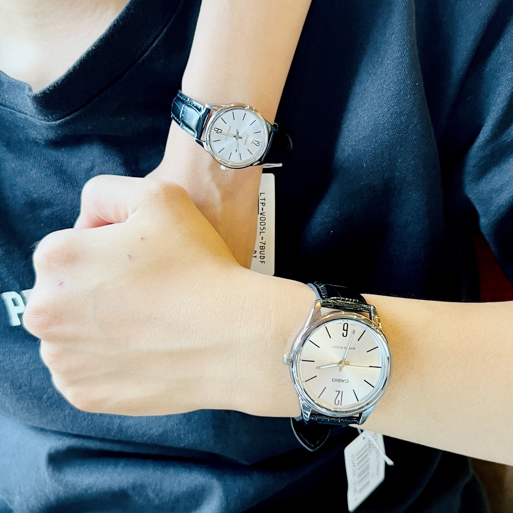 Đồng hồ đôi nam nữ dây da Casio MTP-V005L-7B