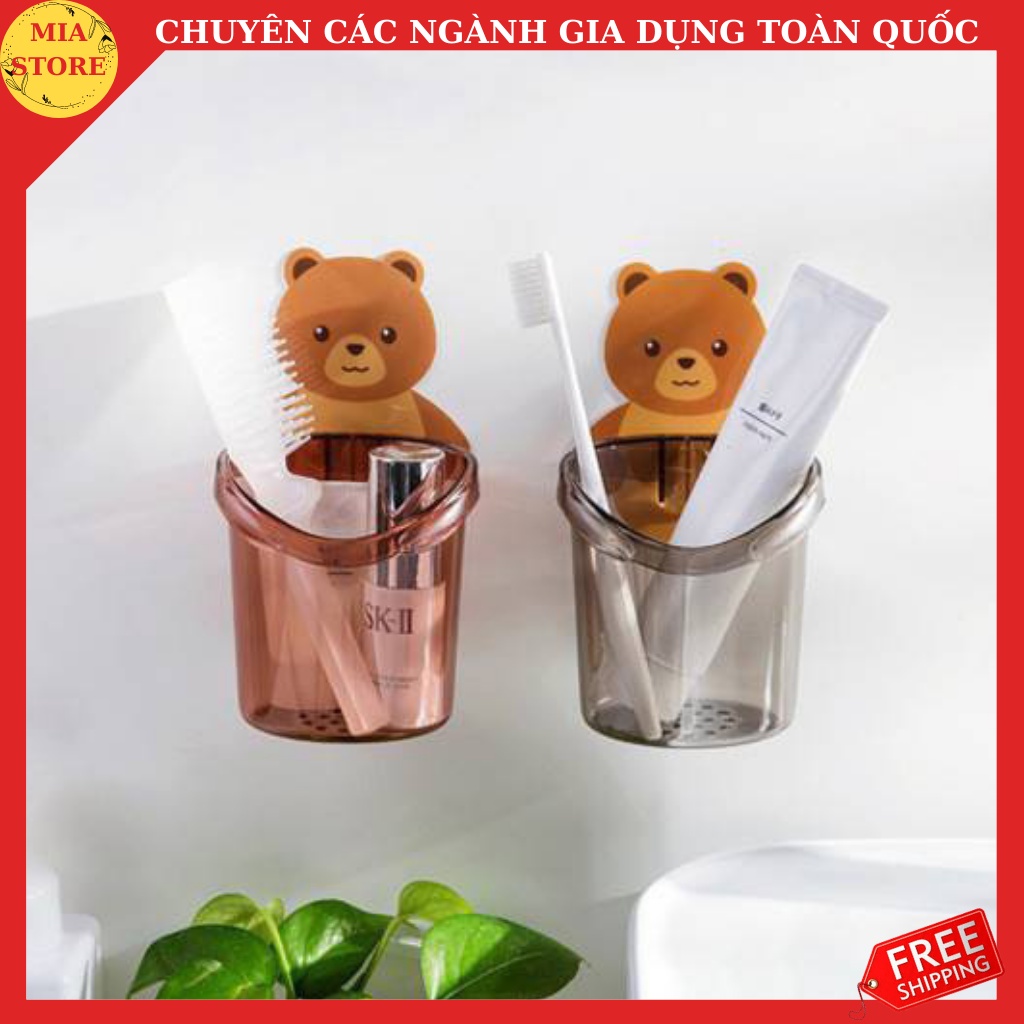 ❤️Ly cốc gấu dán tường đựng bàn chải kem đánh răng thoát nước tiện ích❤️