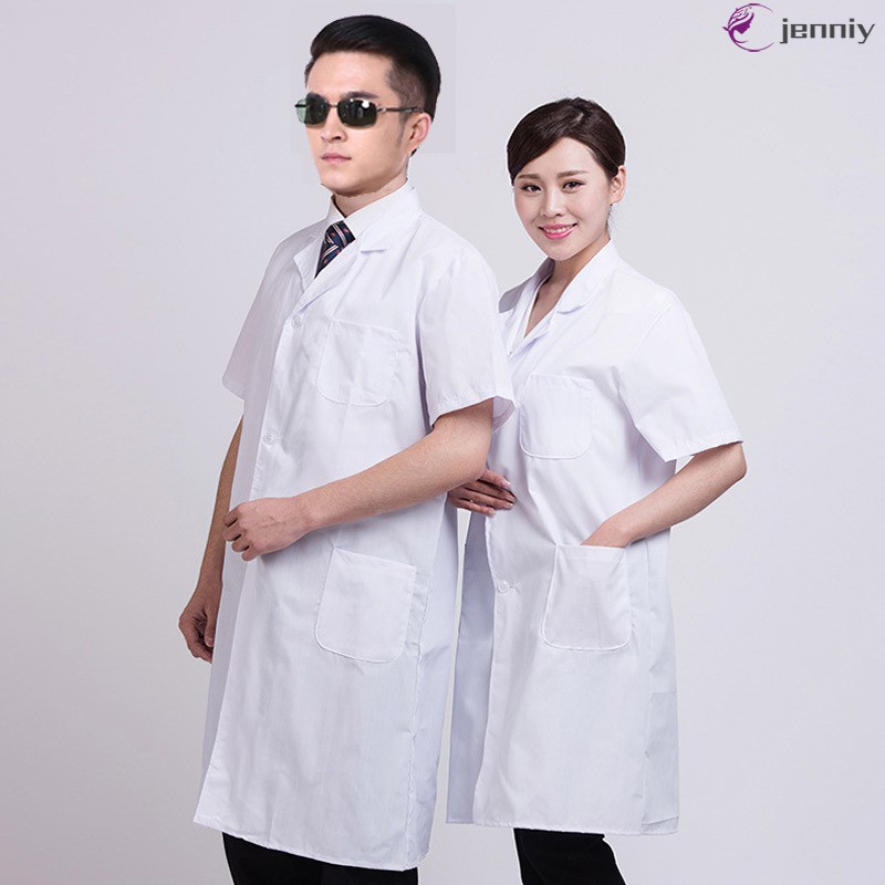 [JNY] Summer Unisex White Lab Coat Short Sleeve Pockets Uniform Work Wear Doctor Nurse Clothing