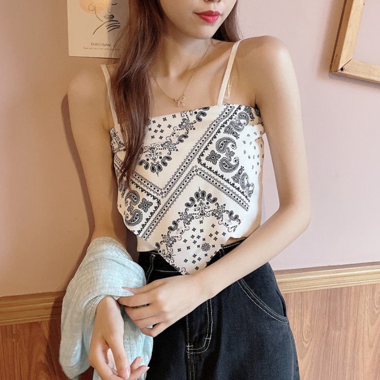 Áo Dệt Kim Hai Dây In Họa Tiết Phong Cách Gothic Quyến Rũ