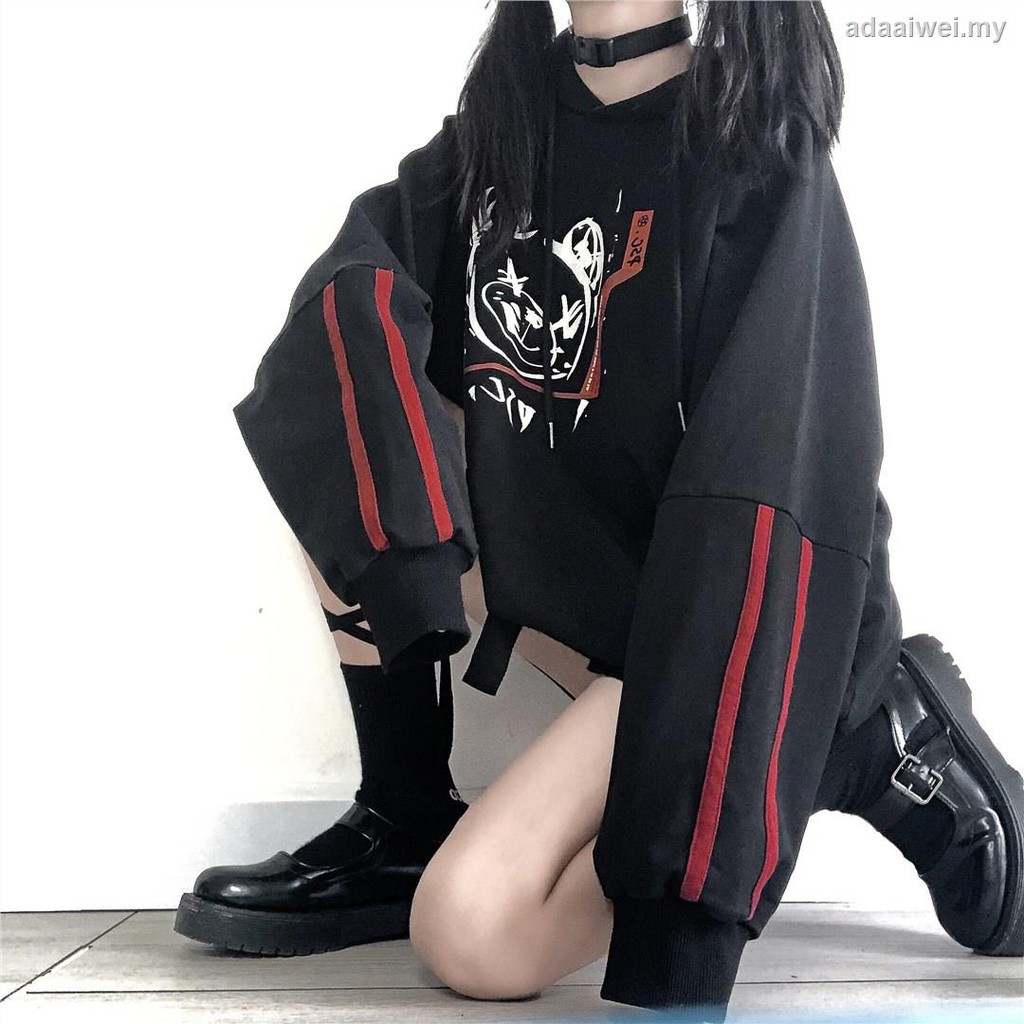 Áo Hoodie Tay Dài Dáng Rộng Kẻ Sọc In Hình Gấu Phối Màu Tương Phản Thời Trang Thu Đông Cá Tính 1