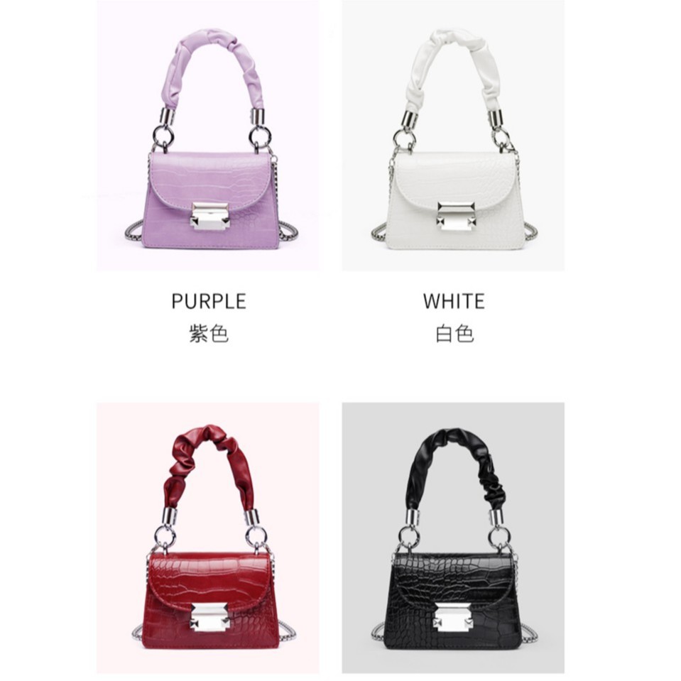 Túi đeo chéo nữ dáng vuông phối dây xích acrylic phong cách thời trang cho phái nữ