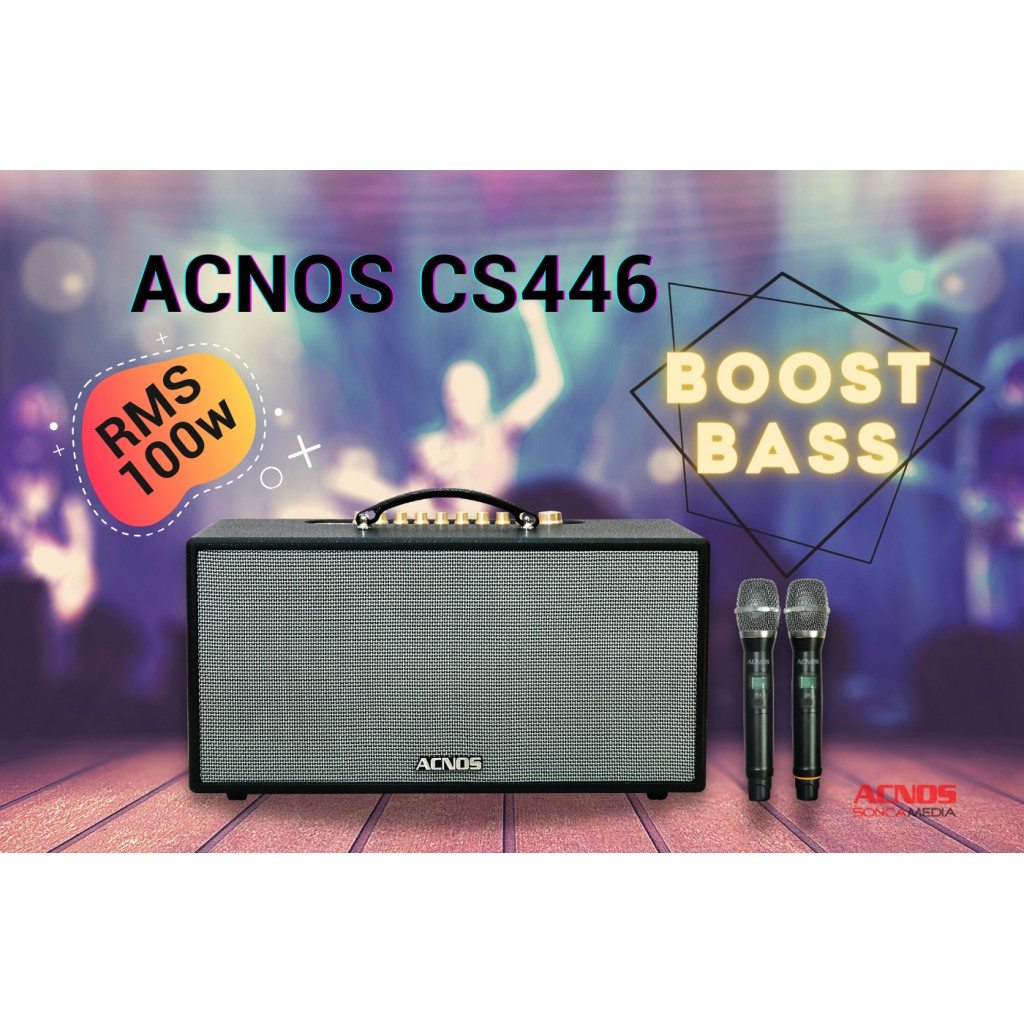 Dàn Âm Thanh Di Động ACNOS CS446 BOOST BASS - Hàng Chính Hãng - Công suất RMS 100W cho âm trầm mạnh mẽ + Kèm 2 Micro UHF