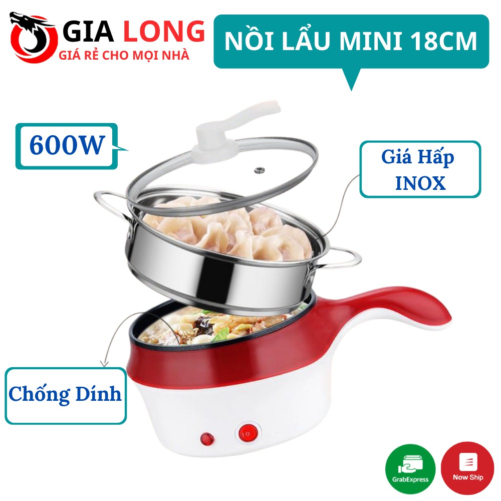 𝑭𝑹𝑬𝑬 𝑺𝑯𝑰𝑷 Nồi Lẩu Điện Mini Kèm Giá Hấp Có Tay Cầm Tiện Dụng 18cm, Nồi Lẩu Đa Năng 2 Tầng Cao Cấp